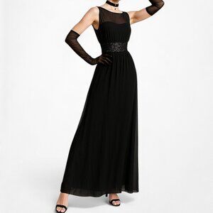 Vintage Y2K Chaps Black Sequin Embellished Maxi Formal Cocktail Dress Size M